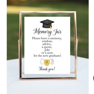 Letrero y tarjeta de notas para el tarro de recuerdos de graduación / Letrero para el tarro de recuerdos DIY, editable e imprimible, descarga instantánea / Letrero para el tarro de recuerdos de graduación