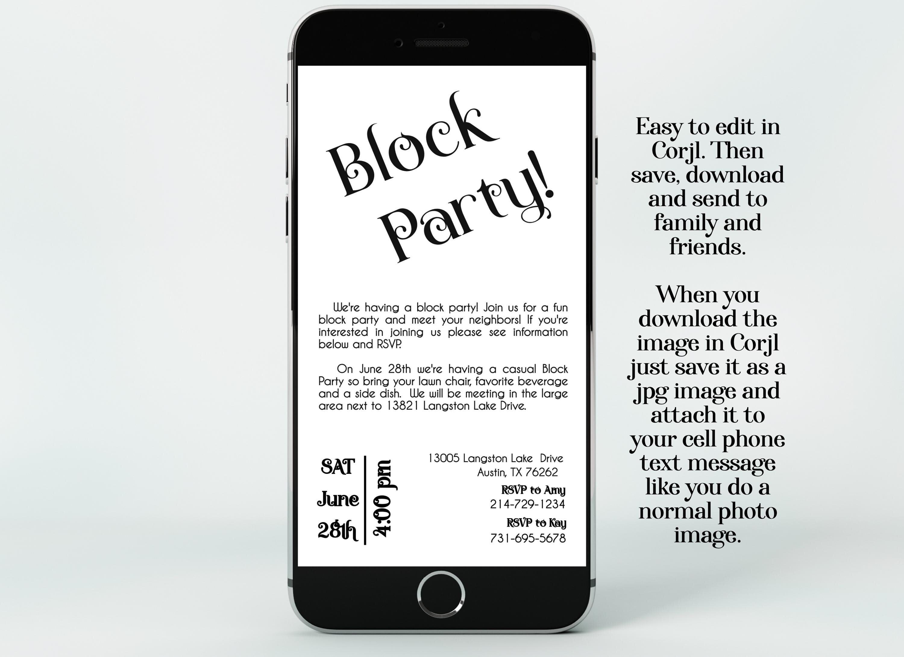 Editable Block Party Flyer & Invitation Set (corjl Digital Download) - Etsy