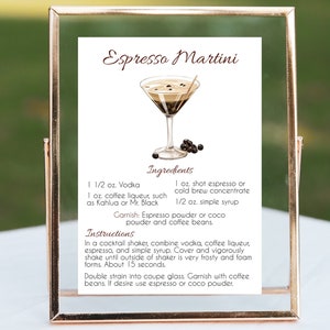 Scheda ricetta per drink Mixology Espresso Martini Mix / Schede per drink Mixology Recipe ciascuna da 5" x 3" e 6" x 4" con scheda ricetta per cocktail da 5" x 7"
