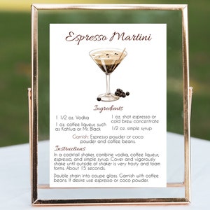 Mixology Espresso Martini Mix Drink Recipe Card / Mixology Recipe drink cards each 5" x 3", and 6" x 4" with 5 " x 7" Cocktail Recipe Card