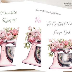 Pink Kitchen Mixer Recipe Book Cover: Editable Family Cookbook (digital ...