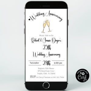 Wedding Anniversary Text Invitation / 25th Wedding Anniversary Cell Phone Invitation Digital Download / Editable Wedding Anniversary Invite.