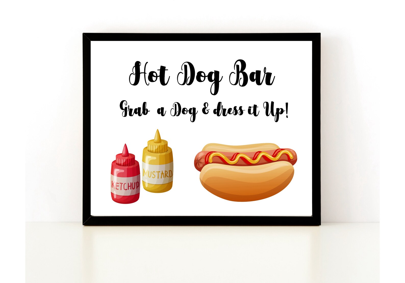 Hot Dog Bar Sign, Printable Table Sign, Hot Dog Sign Dress It Up, BBQ ...