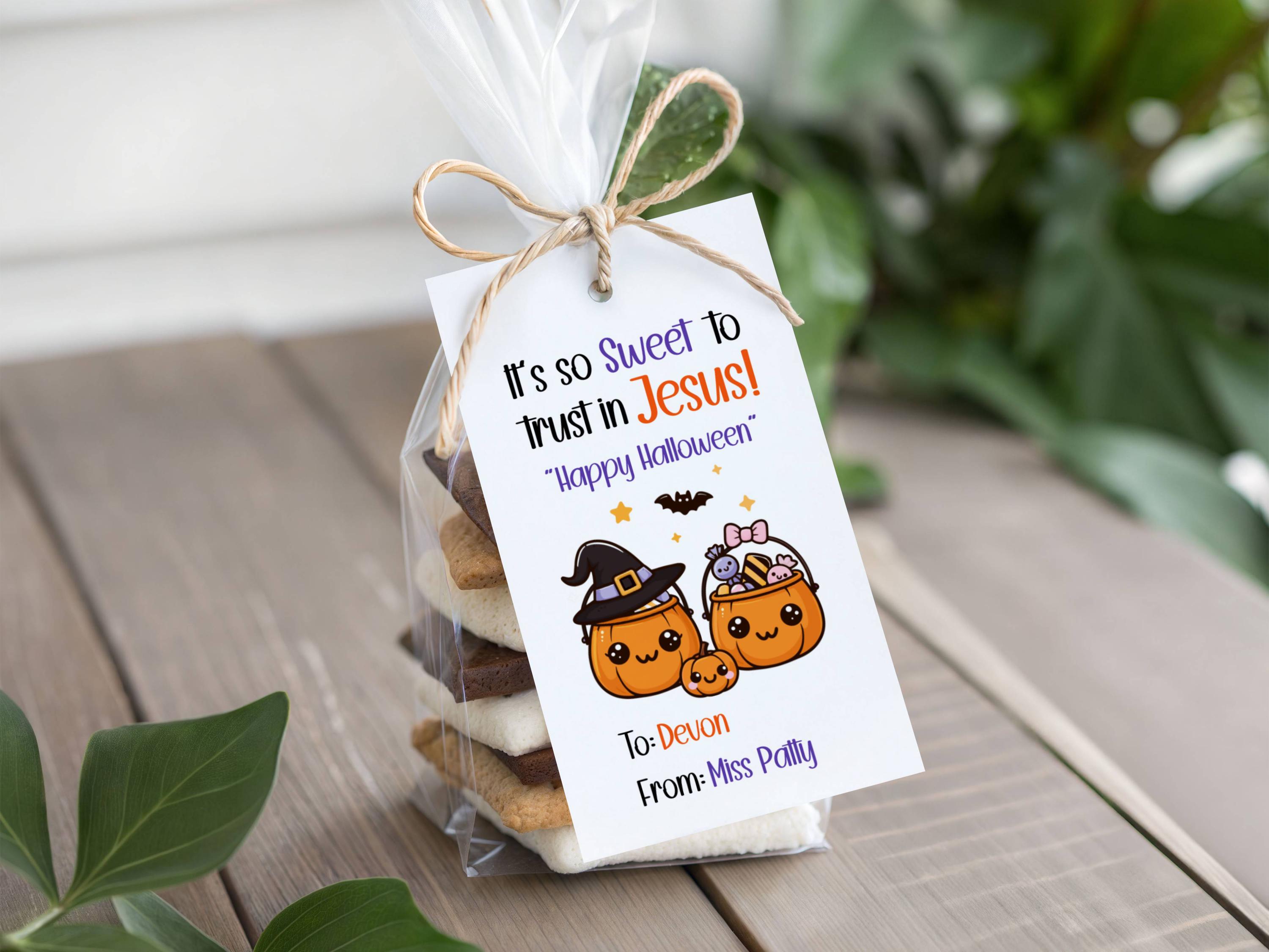 Printable Halloween Treat Tags - "it's so Sweet to Trust in Jesus ...