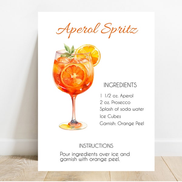 Aperol Spritz Mix Drink Recipe Card / Aperol Spritz recipe card in three different sizes we can personalize this drink card for you!