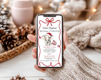 Wunderliche weiße Elefant-Weihnachtsparty-Einladung (Digitaler Download)