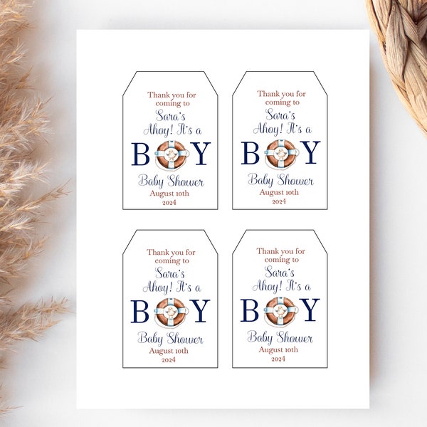 Ahoy! It's a boy baby shower favor tags and gift tags editable digital download