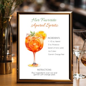 Aperol Spritz Her Drink Mix Drink Recipe Card / Aperol Spritz recipe card / Mixology Aperol Spritz Drink Sign for Wedding or Any Occassion!