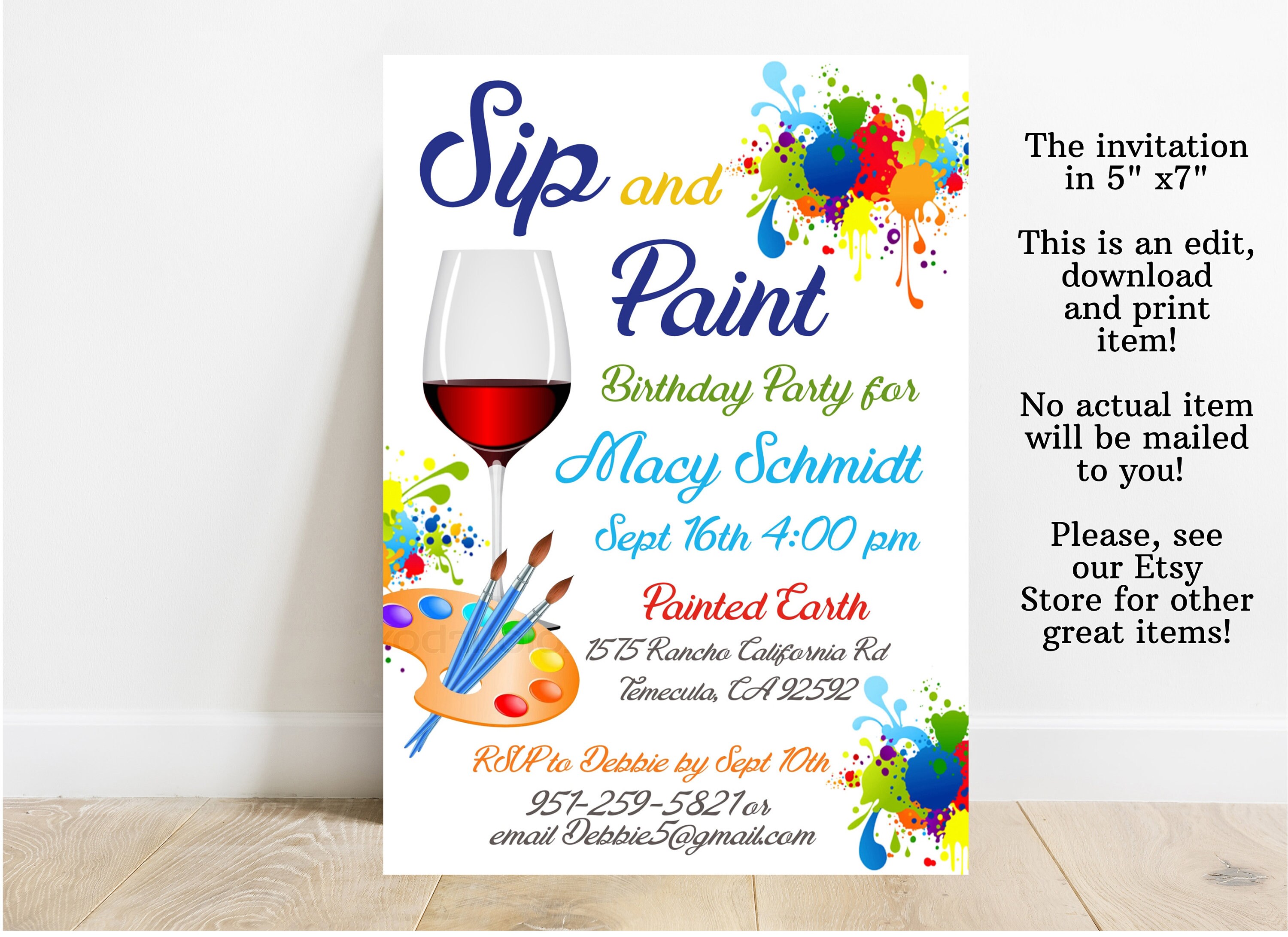 Sip and Paint Birthday Invitation Sip and Paint Birthday - Etsy