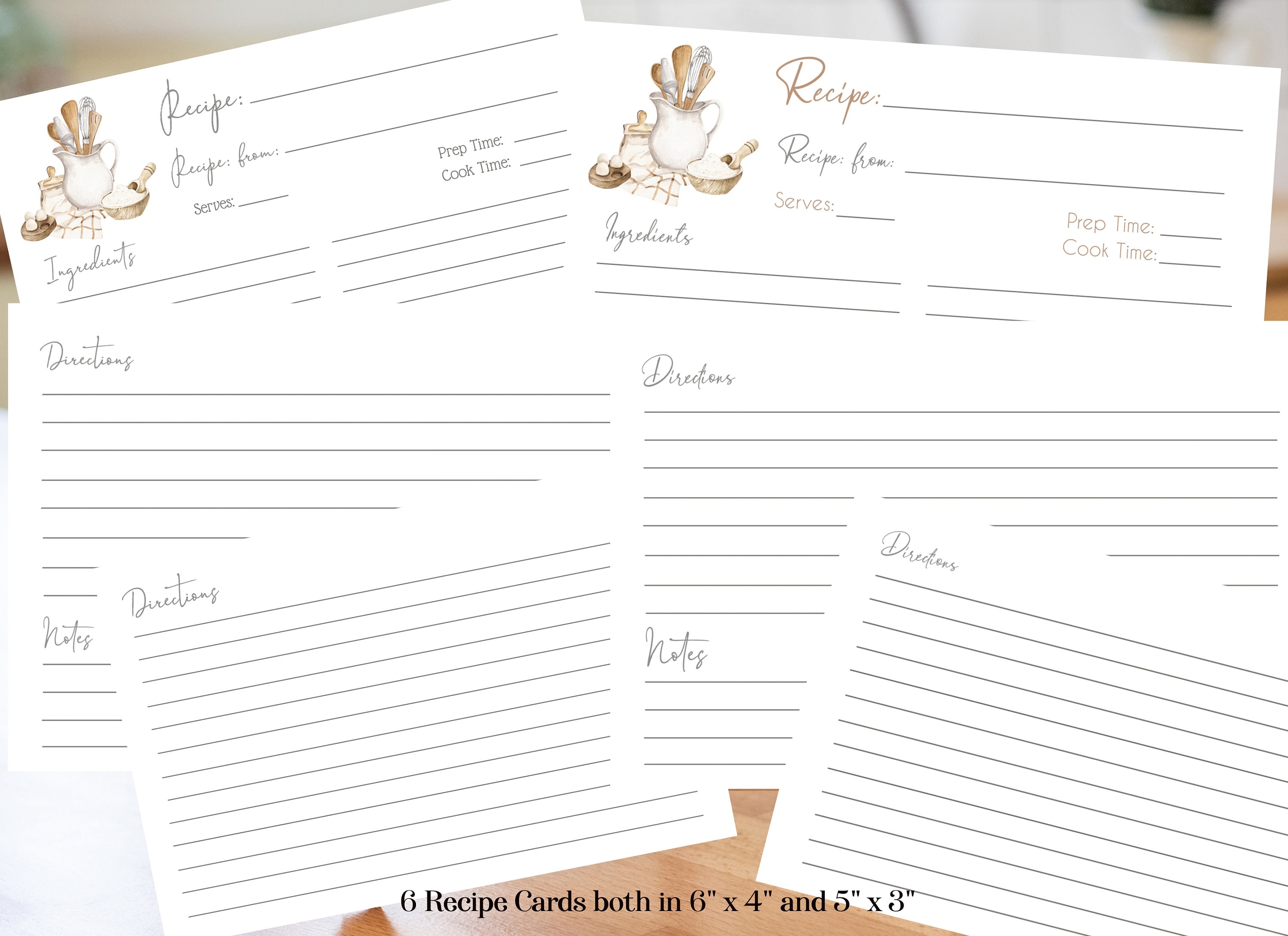 Printable Recipe Card Bundle: 4 Sizes, Instant Digital Download (PDF ...
