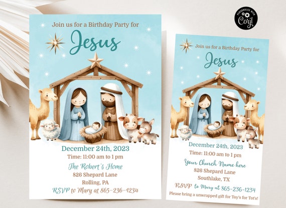 Happy Birthday Jesus Invitation, Editable Birthday Party For Jesus.