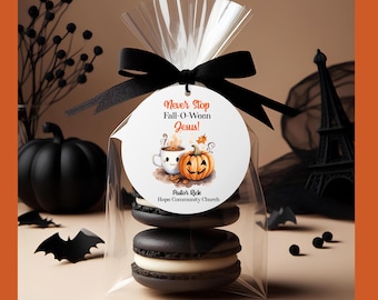 Editable Fall-O-Ween Jesus Favor Tags: A Christian-themed Halloween treat available as a digital download.