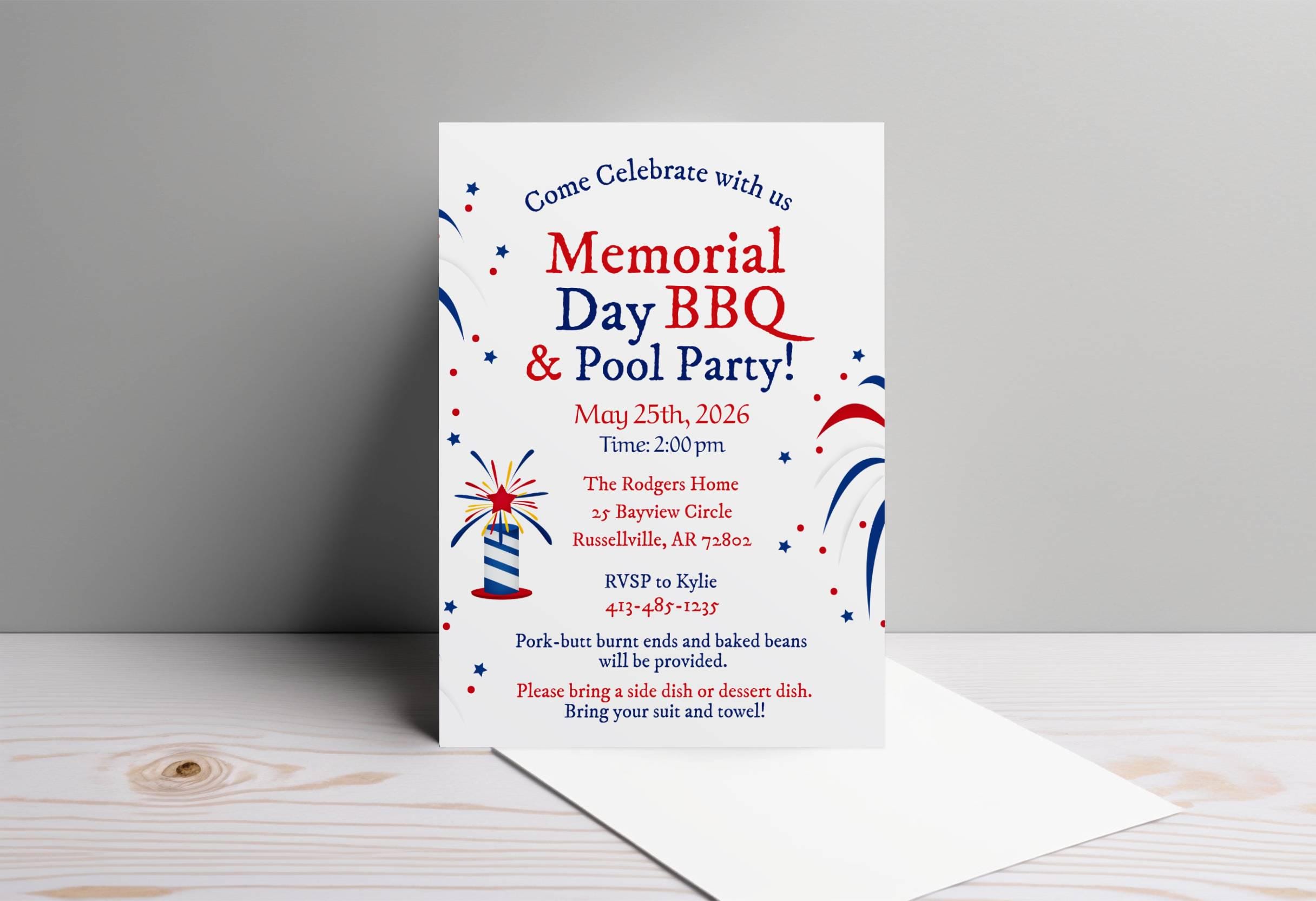 Digital Download: Memorial Day BBQ and Pool Party Invitation Template ...