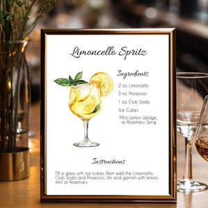 Tarjeta con receta de Limoncello Spritzer, tarjeta con receta de Limoncello Spritz Descarga e impresión instantáneas. Podemos personalizar y hacer el tamaño de 8" x 10".