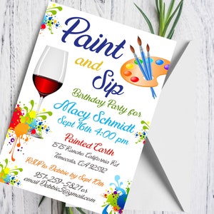 Paint and Sip Birthday Invitation plus Cell Phone Invite, Paint and Sip Birthday Invite Template, Paint and Sip Invite Digital Download.