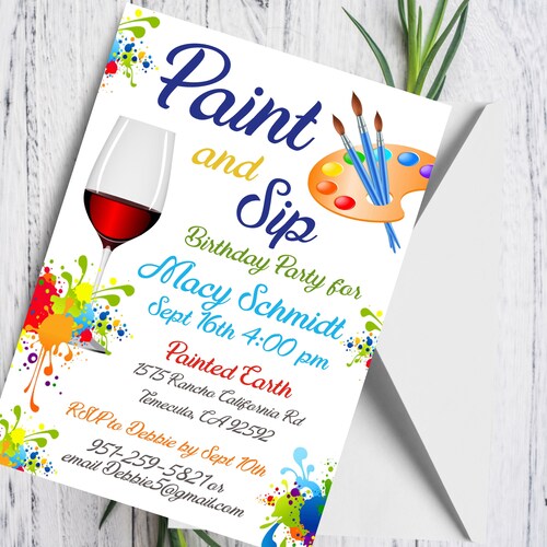 Paint and Sip Birthday Invitation Plus Cell Phone Invite Etsy