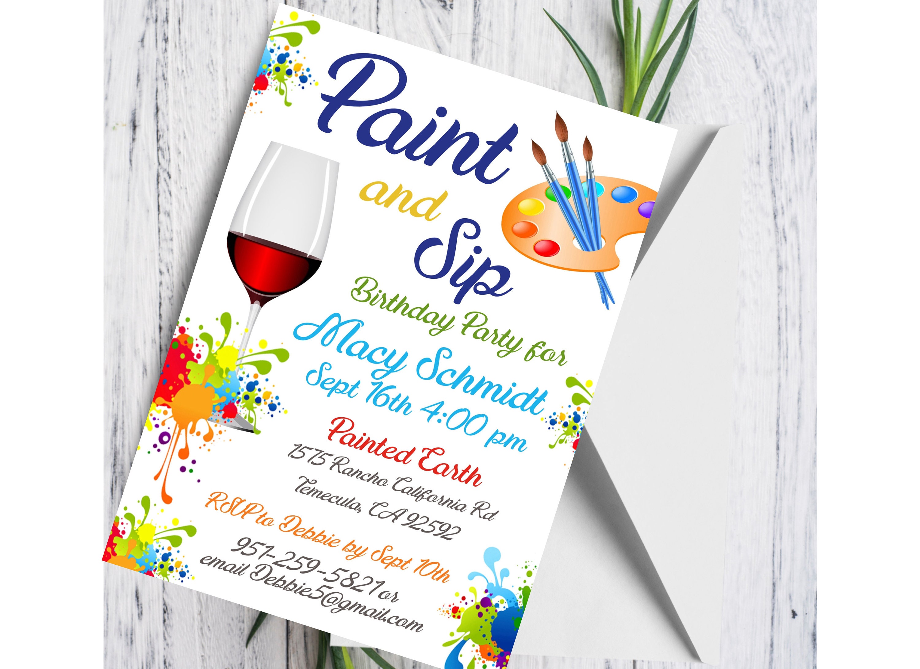 Paint and Sip Birthday Invitation Plus Cell Phone Invite Etsy
