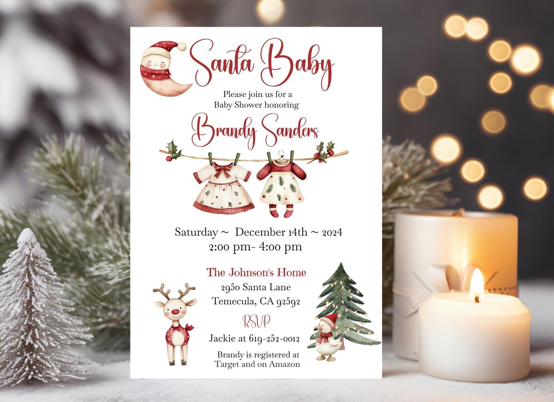 Editable Santa Baby Girl Invitation / Small Baby Shower Bundle / Santa ...