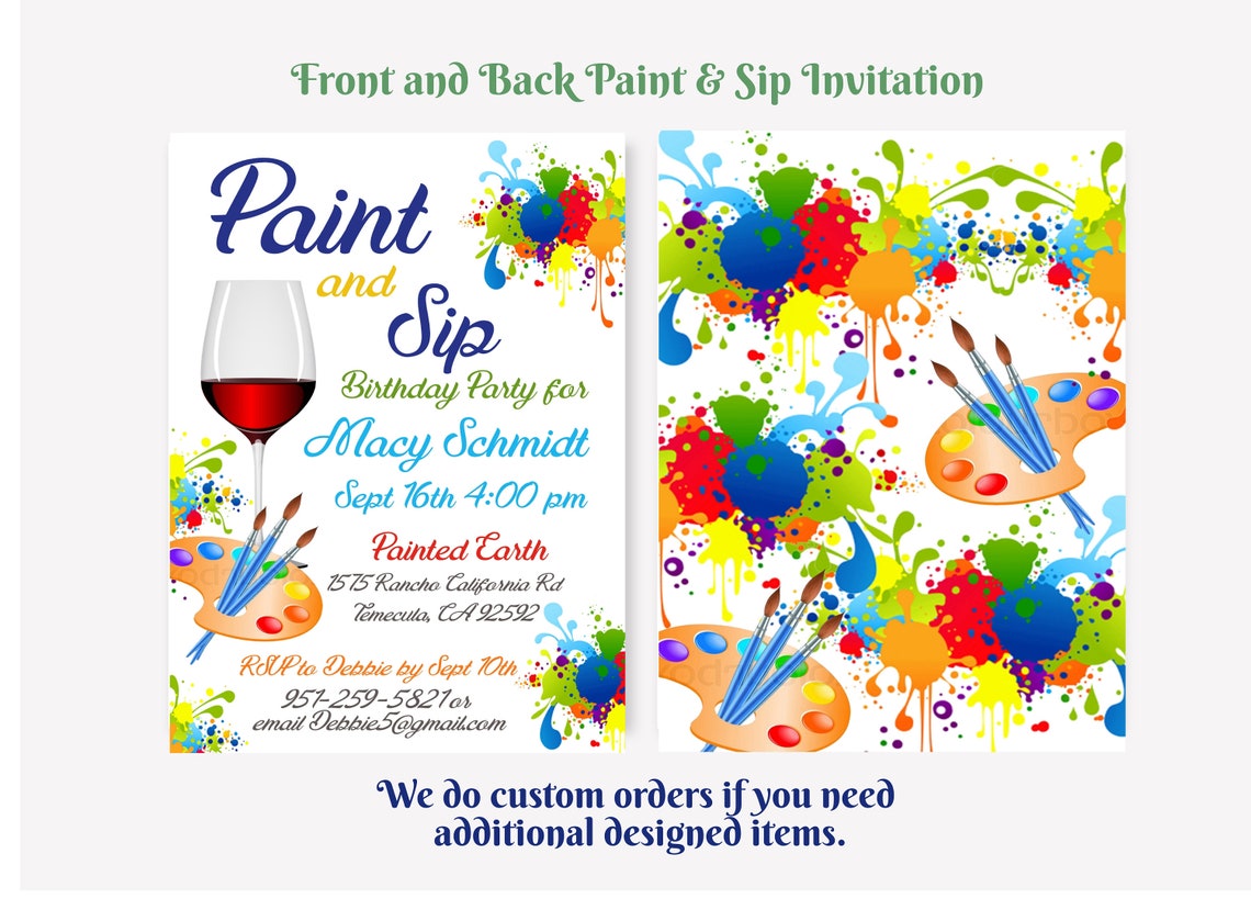 Paint and Sip Birthday Invitation Plus Cell Phone Invite Etsy