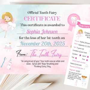 Certificado editable del Hada de los Dientes: Descarga de recuerdo
