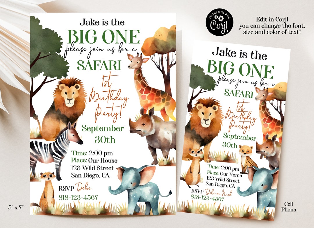 Safari Birthday Invitation Template / 1st Birthday Safari / Editable