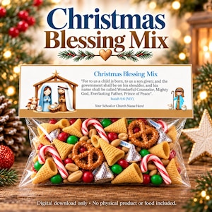 Christmas Blessing Mix Bag Topper & Favor Tags, Printable Christian Christmas Treat Bags