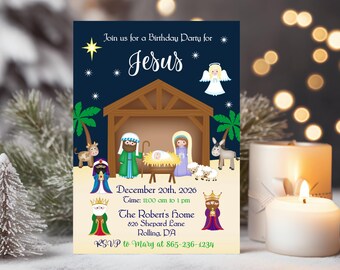 Happy Birthday Jesus Party Bundle | Editable Corjl Invitation | Complete Christian Christmas Party Package