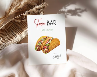 Taco Bar Sign: Mexican Fiesta Party Decor (Digital Download, 8x10" PDF & JPEG Files)
