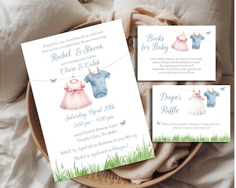 Editable Joint Baby Shower Invitation: Clothesline Theme (Digital Download)