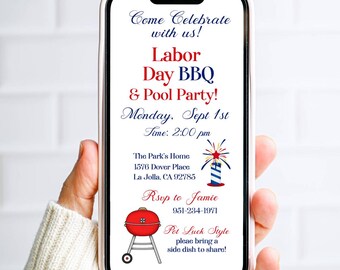 Editable Labor Day BBQ Pool Party Invitation: Digital Download