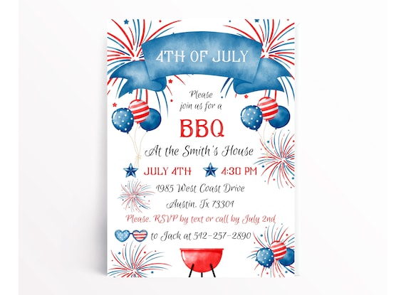 4th of July BBQ Invite Template: DIY Cell Phone Invitation (Digital Download)