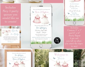 Twin Girls Baby Shower Invitation Bundle: Editable Template (Digital Download)