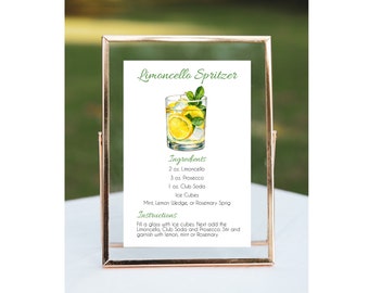 Limoncello Spritzer Recipe Card 5 different designed recipe cards each 5" x 3", Limoncello Spritz recipe card Instant download and print.