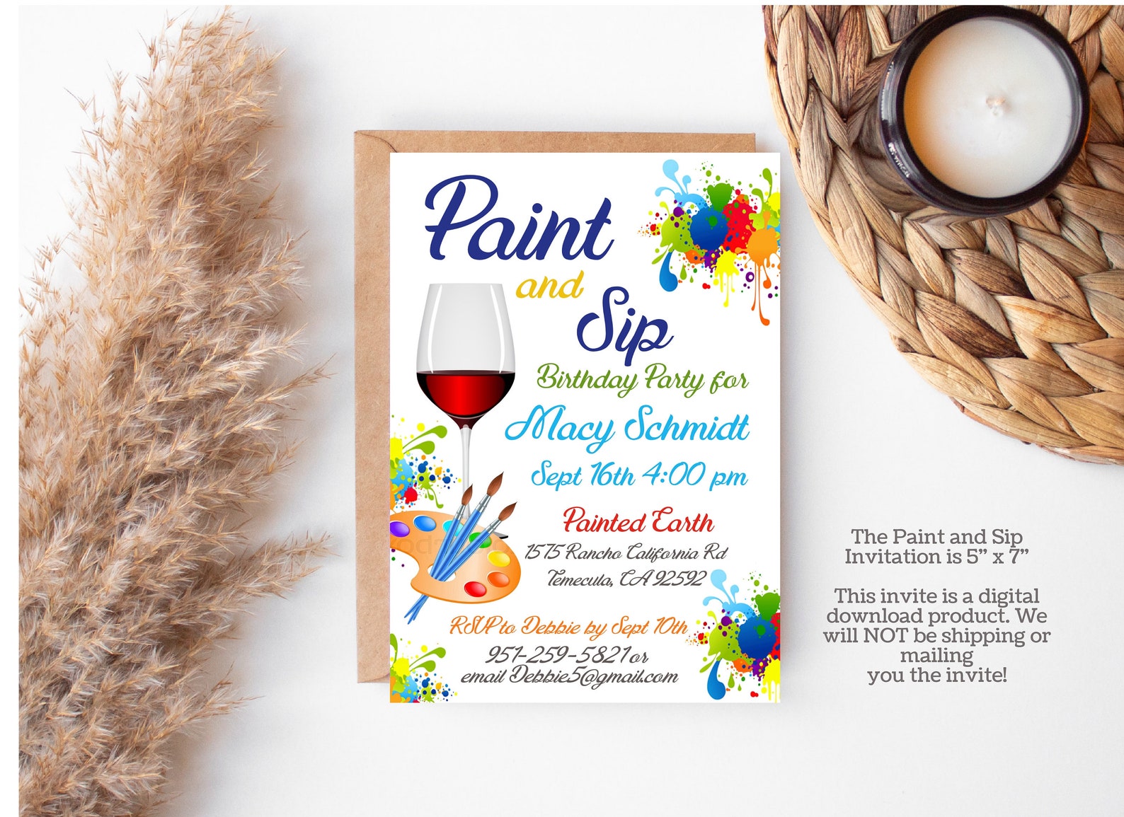 Paint and Sip Birthday Invitation Plus Cell Phone Invite Etsy