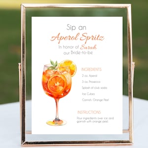 Panneau de douche nuptiale de future mariée Aperol Spritz / Panneau de douche nuptiale Aperol Spritz modifiable / Panneau de douche nuptiale à siroter