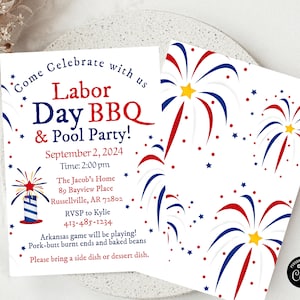 Editable Labor Day POOL & BBQ Invitation / Labor Day Invitation Template / Labor Day Invitation 5&quot; x 7&quot; /Labor Day Text Phone Invitation DIY