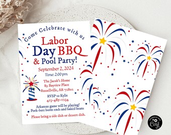 Editable Labor Day BBQ Pool Party Invitation (Digital Download)