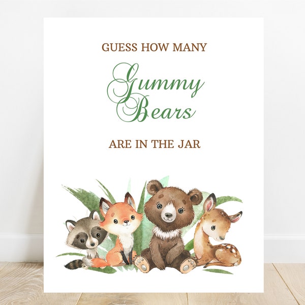 Baby Shower Game Gummy Bear Guessing Game, Woodland Animal Gummy Bear Guessing Game Instant Download and Print