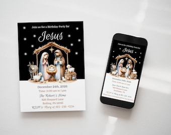 Bearbeitbare Einladung zur Geburtstagsfeier für Jesus (Digitaler Download)