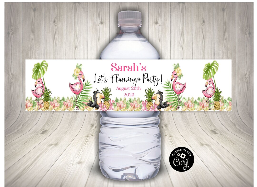 Let's Flamingo Editable Water Bottle Label Digital Download and Print