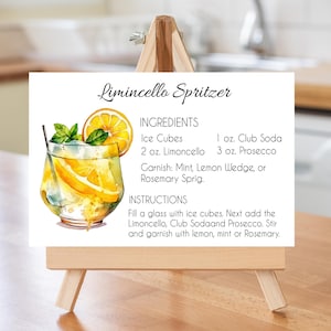Cartão de receita de Limoncello Spritzer 5 cartões de receita com designs diferentes, cada um medindo 5" x 3", cartão de receita de Limoncello Spritz Download e impressão instantâneos.