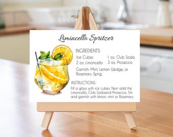 Tarjeta de receta de Limoncello Spritzer: 12,7 x 7,6 cm (PDF) imprimible