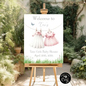 Letrero para baby shower de niñas gemelas / Letrero grande editable para baby shower de niñas gemelas / Letrero grande tamaño póster para baby shower de niñas gemelas