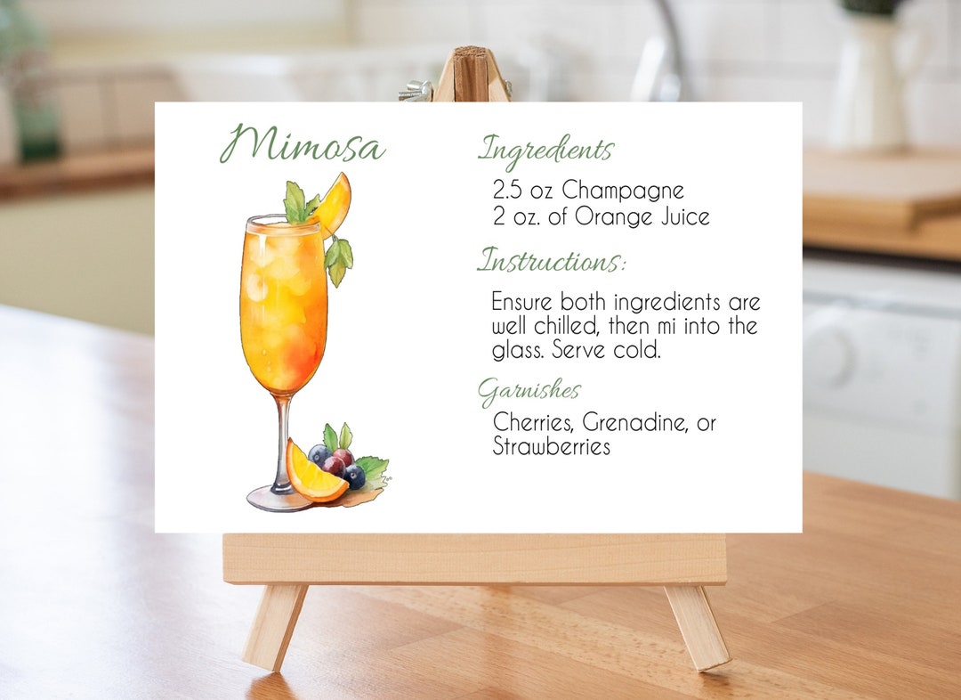 Mimosa Recipe Card 5 Different Designed Recipe Cards Each 5 X 3, Mimosa ...