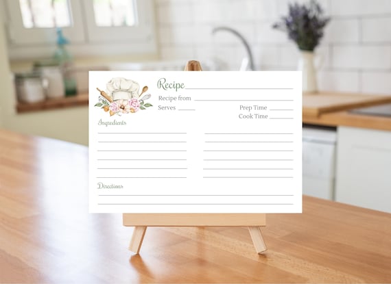Printable Recipe Cards 4x6, Front and Back Recipe Card, Floral Family Recipe Cards, Farmhouse Recipe Box Cards, Instant PDF Download