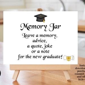 Letrero y tarjeta de notas para el tarro de recuerdos de graduación / Letrero para el tarro de recuerdos DIY, editable e imprimible, descarga instantánea / Letrero para el tarro de recuerdos de graduación