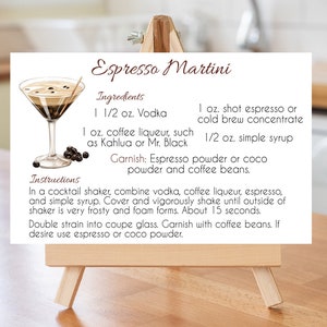 Scheda ricetta per drink Mixology Espresso Martini Mix / Schede per drink Mixology Recipe ciascuna da 5" x 3" e 6" x 4" con scheda ricetta per cocktail da 5" x 7"