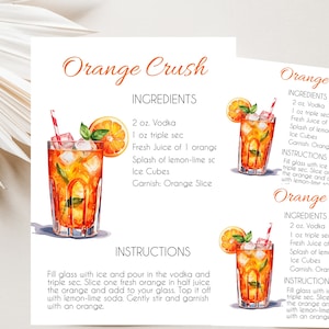 Orange Crush Recipe Card: Printable Cocktail Guide (Digital Download)