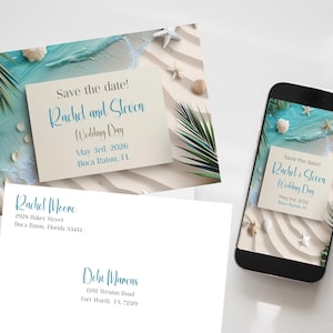 Beach Save the Date Wedding Invitation Template (Digital Download)