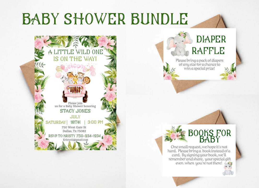 Pink Safari Baby Shower Bundle. Editable Pink Safari Baby Girl Etsy